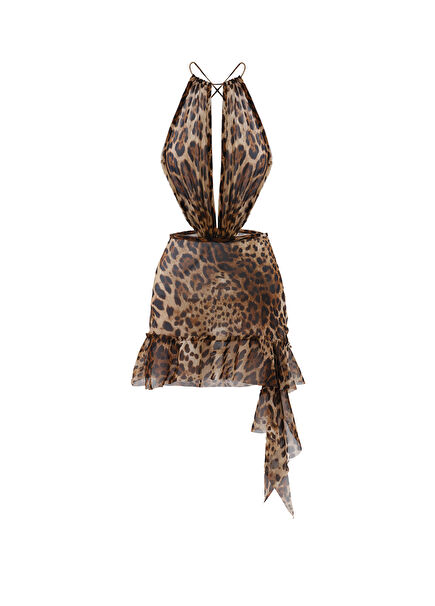 Leopard Printed Mini Silk Dress