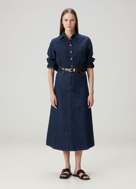 Navy Midi Denim Skirt