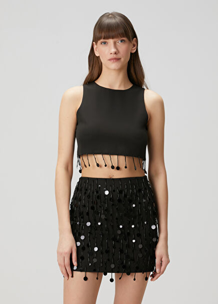 Ariana Black Beaded Evening Dress Blouse