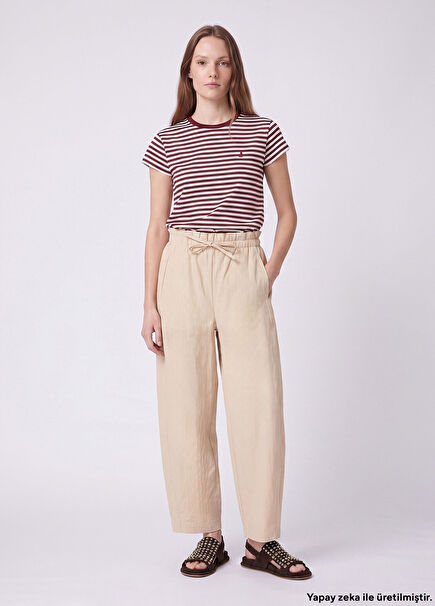Beige Barrel Leg Pants