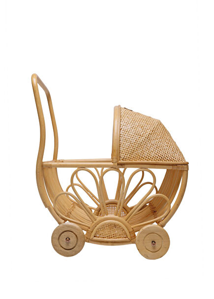 Rattan Çiçekli Oyuncak Bebek Arabası