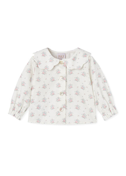 Desenli Beyaz Yaka Detaylı Uzun Kollu Kız Bebek Bluz 