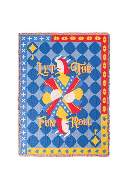 Novelas Mavi Saçaklı Jakarlı Pamuk Koltuk Şalı 137 x 180 cm