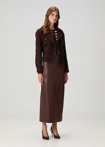 Bordo Maksi Deri Etek