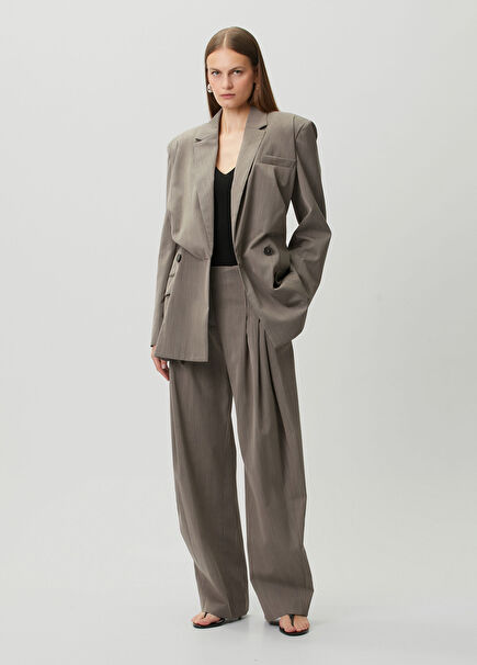 Sauge Brown Pleated Wool Pants