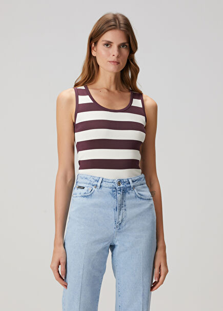 White Burgundy Striped Top