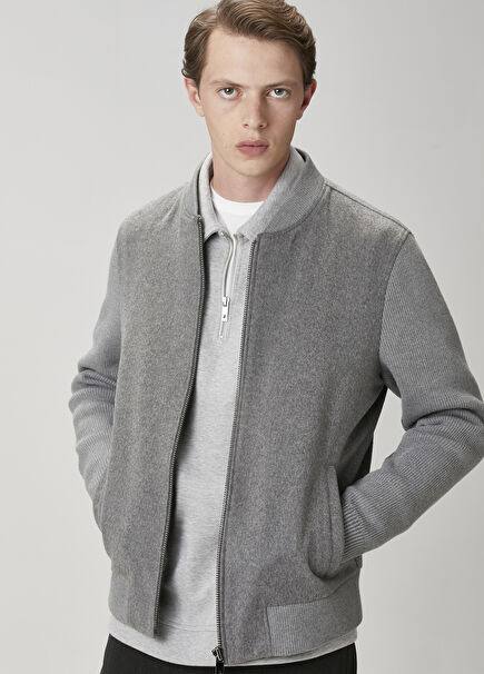 Grey Cachet Garnish Wool Bomber Knit Coat