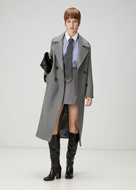 Gri Taşlı Mini Etek