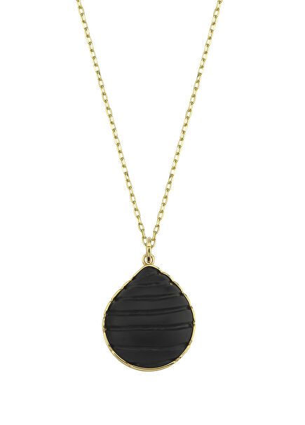Handmade Black Onyx Stone 14 Carat Yellow Gold Women's Gold Oyster Charm