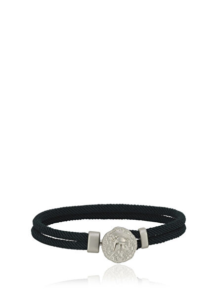 Helmet 925 Sterling Silver Corded Men's Bracelet