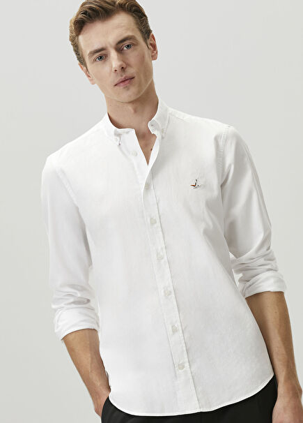 Slim Fit Beyaz Oxford Gömlek