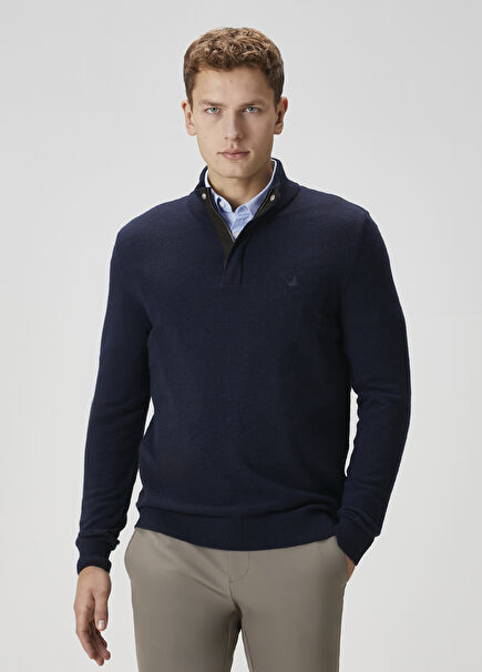 Lacivert Kaşmir Karışımlı Yün Kazak