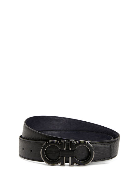 Siyah Lacivert Çift Taraflı Erkek Deri Kemer