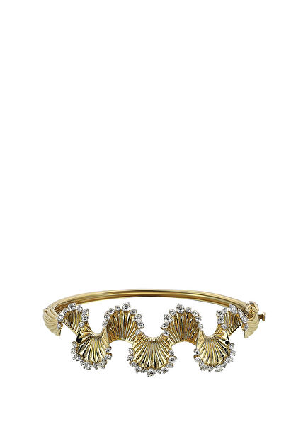 Wave Diamond Detailed Women's Gold Bracelet