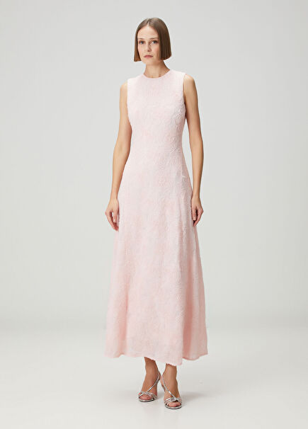 Pink Patterned Maxi Evening Dress