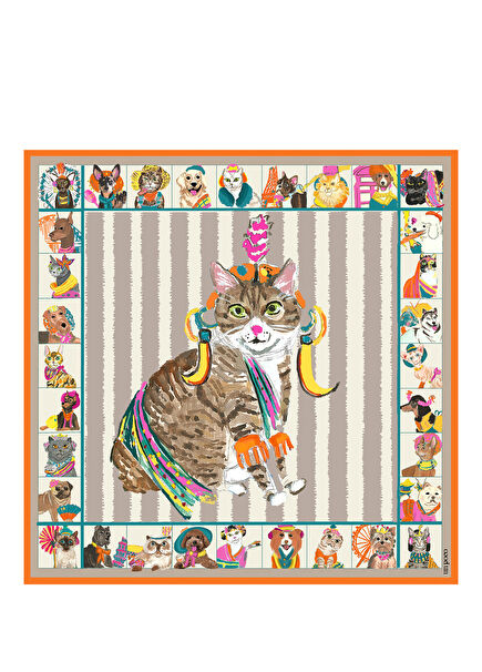 Tabby Love Patterned Silk Scarf