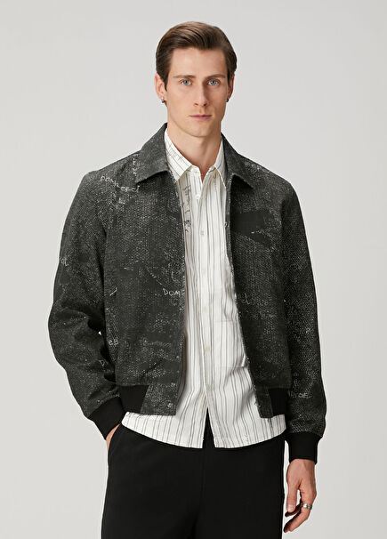 Black Patterned Bomber Jacket