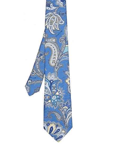 Blue Paisley Patterned Silk Tie