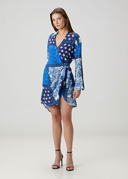 Midnight Blue Paisley Print Mini Dress