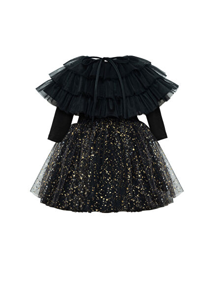 Siyah Pelerinli Tütülü Kız Çocuk Elbise