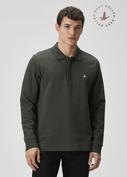 Comfort Fit Khaki Polo Sweatshirt