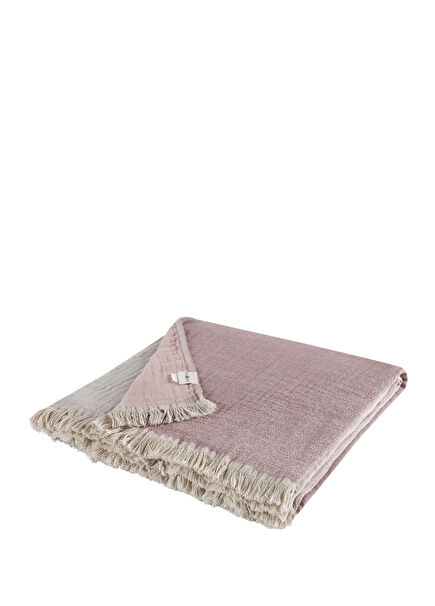 Aurora Pamuk Puslu Mürdüm Saçaklı Koltuk Örtüsü 150x220 cm