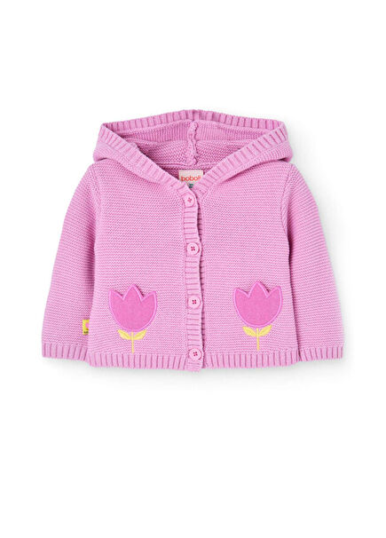 Pembe Pamuklu Kız Bebek Örgü Hırka