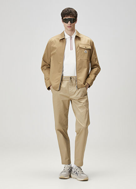Beige Logo Patched Pants