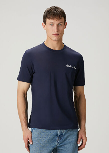 Lacivert Logo Nakışlı T-shirt