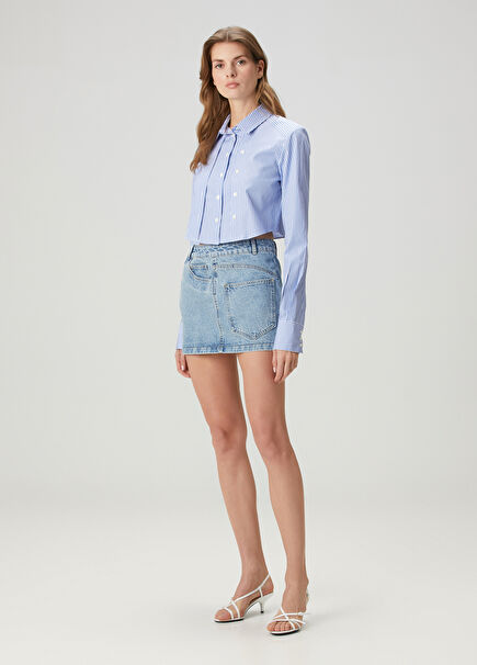 Side Blue Mini Denim Skirt