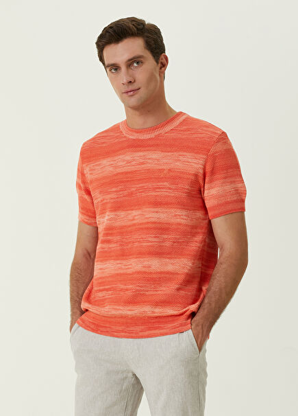 Orange Chunky Knit Textured Short Sleeve Sweater