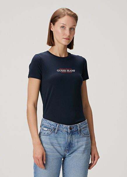 Slim Fit Lacivert Logolu T-shirt