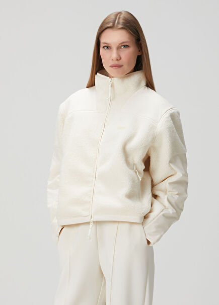Teddy Boxy Ekru Fermuarlı Ceket