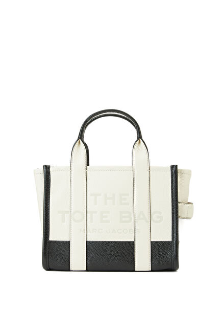 Ecru Black Medium Women's Leather Tote Bag
