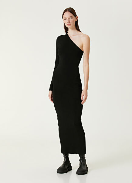 Black One Shoulder Midi Dress