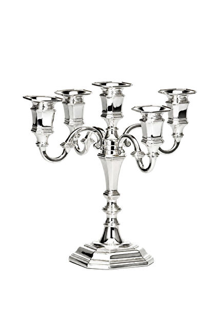 Silver 5 Arm Octagonal Candlestick 27 cm