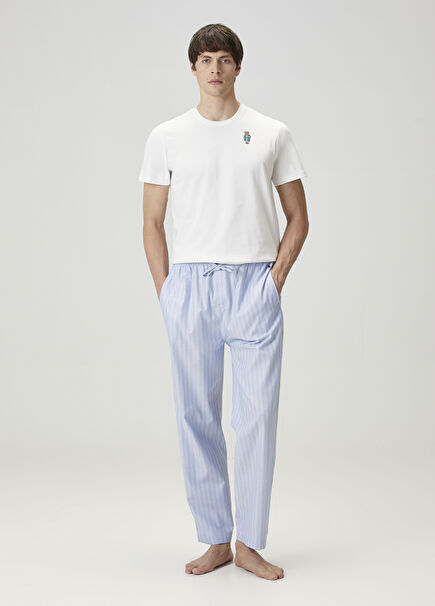 Blue White Logo Detailed Pajama Set