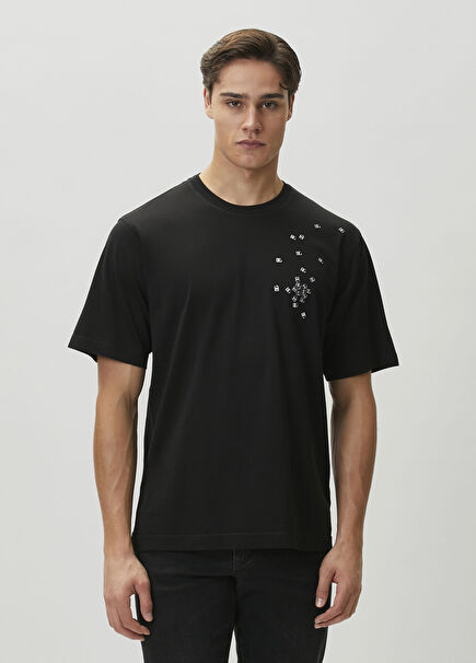 Black Logo Embroidered T-Shirt