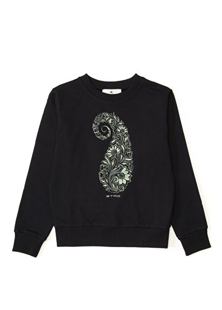Navy Blue Patterned Girls Sweatshirt