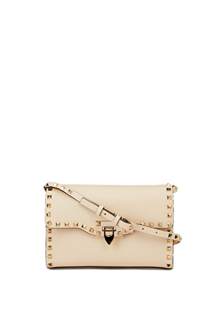 Rockstud Beyaz Kadın Deri Çapraz Çanta