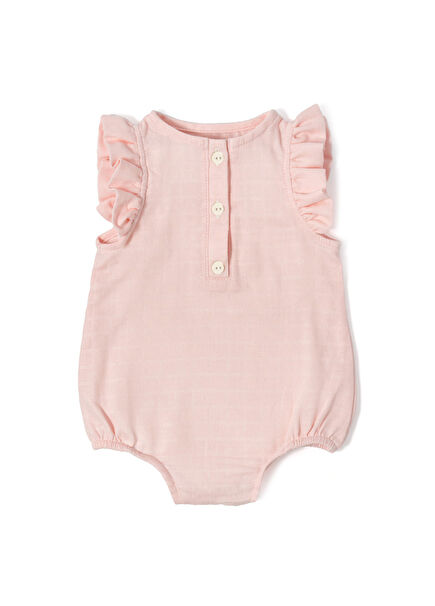 Innocent Pink Müslin Kız Bebek Fırfırlı Kolsuz Tulum