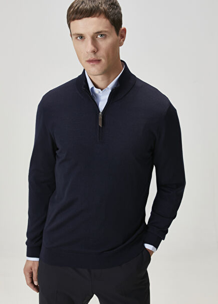 Navy Blue Polo Wool Sweater