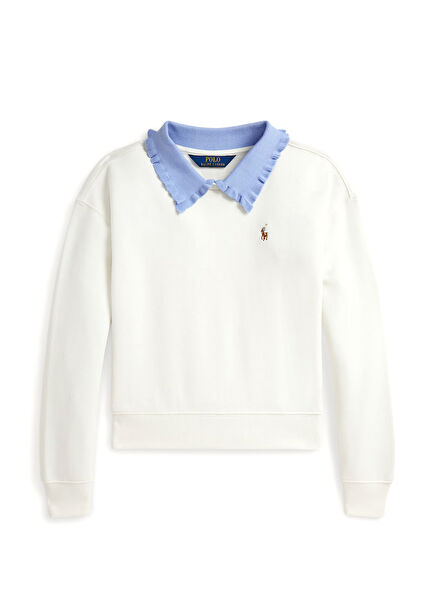 Beyaz Logo Nakışlı Kız Çocuk Sweatshirt