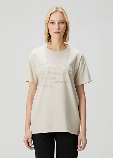 Bej Baskılı T-shirt