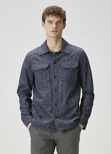 Blue Black Textured Overshirt