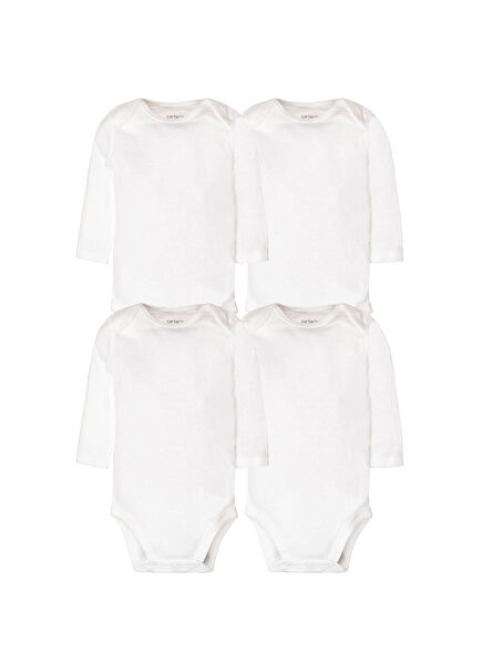 Beyaz Uzun Kollu 4'lü Kız Bebek Body Set