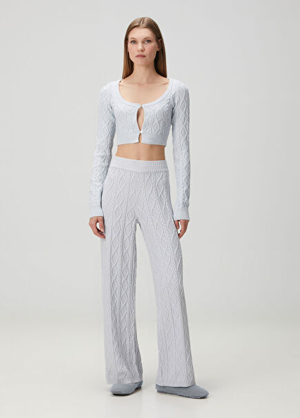 Açık Mavi Düz Paça Triko Pantolon