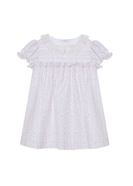 White Floral Collar Detailed Short Sleeve Baby Girl Dress
