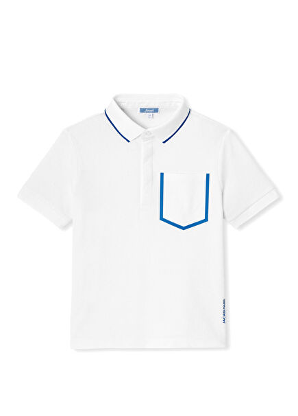 Beyaz Pamuklu Pike Ribanalı Polo Yaka Erkek Çocuk T-Shirt