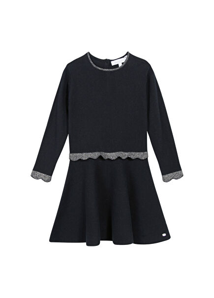 Lacivert Uzun Kollu Kız Çocuk Triko Elbise